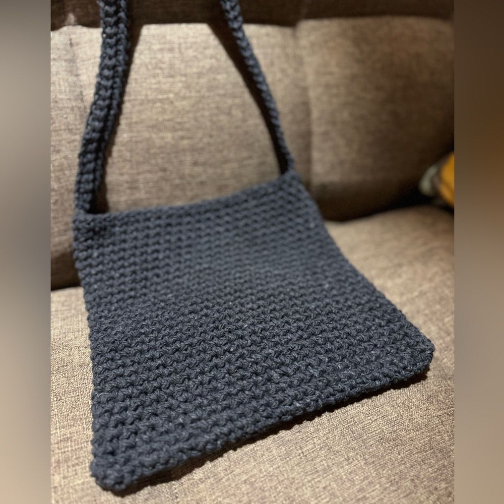 Handcrafted Black Knit Shoulder Bag